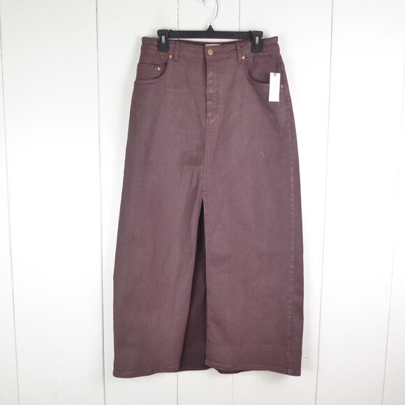 Anthropologie Pilcro Skirt Womens SZ 14 Madi Denim Front Slit Maxi Boho Festival